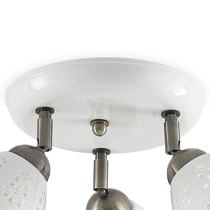 Lindby Deckenlampe in bronze, weiß, Deckenstrahler -  - Weiße Deckenleuchtebasis mit drei antik-bronzenen Halterungen für Lampenschirme.