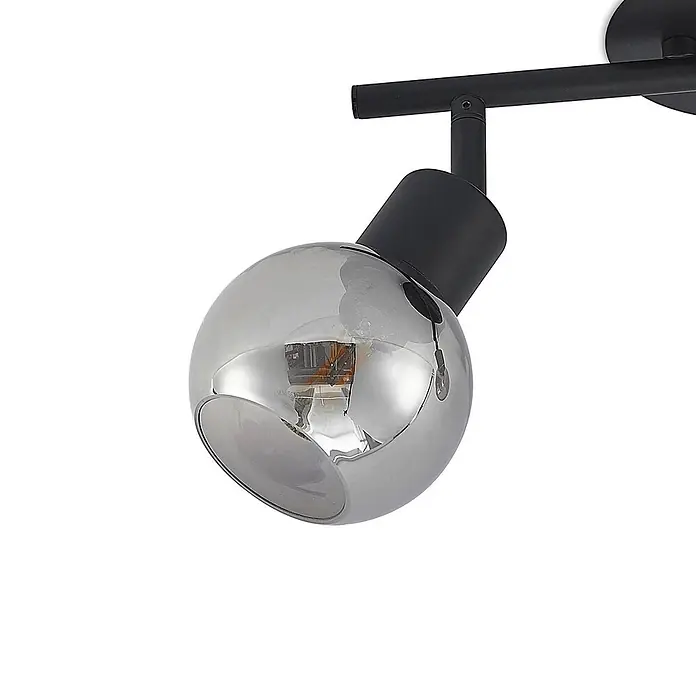 Lindby Deckenstrahler Eridia - schwarz, schwarz, E14 - Schwarzer Deckenspot mit kugelförmiger, rauchfarbener Glasbirne.