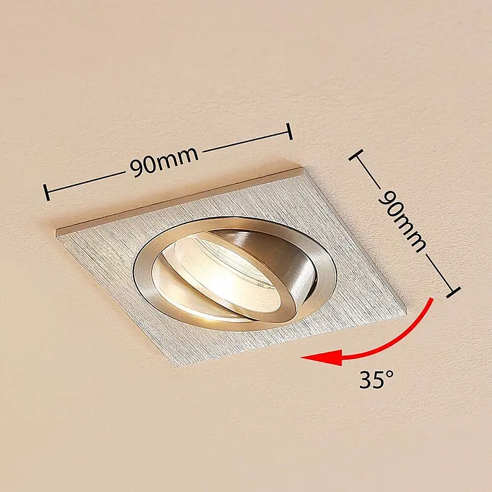 Arcchio Deckenstrahler Sophia - alu / grau / zink, alu / grau / zink, GU10 - Quadratischer Einbaustrahler aus gebürstetem Metall, 90x90mm, um 35° verstellbar.