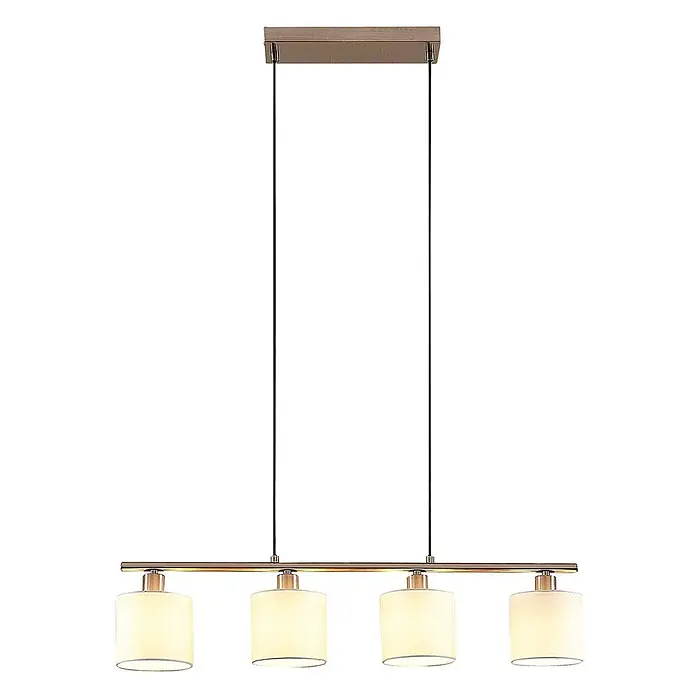 Lindby Pendelleuchte Stannis - L x B x H: 75 x 12 x 13,5 cm, weiß / opal, nickel matt, weiß, E14 - Lineare Pendelleuchte mit vier mattierten zylindrischen Schirmen und einem gebürsteten Metallrahmen.