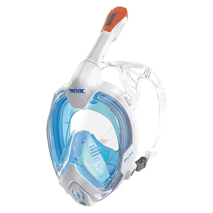 Seac Sub Máscara de Snorkel Fun Junior - XS/S, Plástico, Azul/Blanco - La máscara de snorkel facial SEAC ofrece una visión submarina clara con su diseño transparente, perfecta para aventuras de snorkel inolvidables.