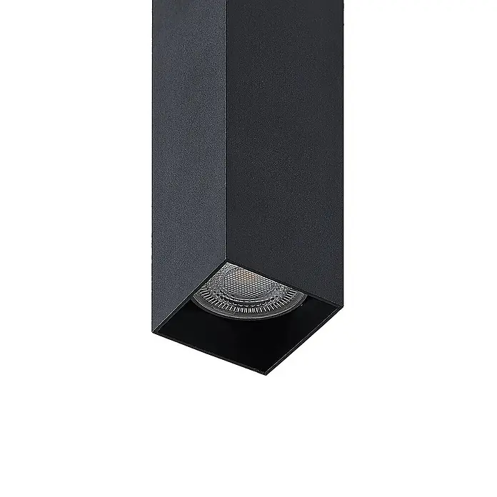 Prios Pendelleuchte Neliyah - L x B x H: 5,6 x 5,6 x 25 cm, schwarz, sandSchwarz, GU10 - Schwarzer, strukturierter, rechteckiger Aufbau-Strahler mit integrierter LED.