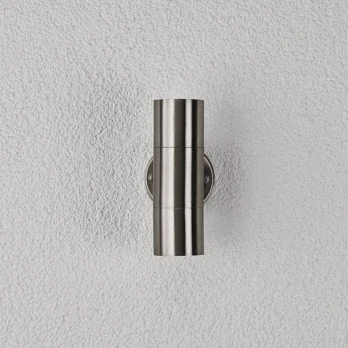 Lindby Außenwandleuchte Hakan - alu / grau / zink, alu / grau / zink, IP44 - Zylindrische Up-Down-Wandleuchte aus gebürstetem Stahl.