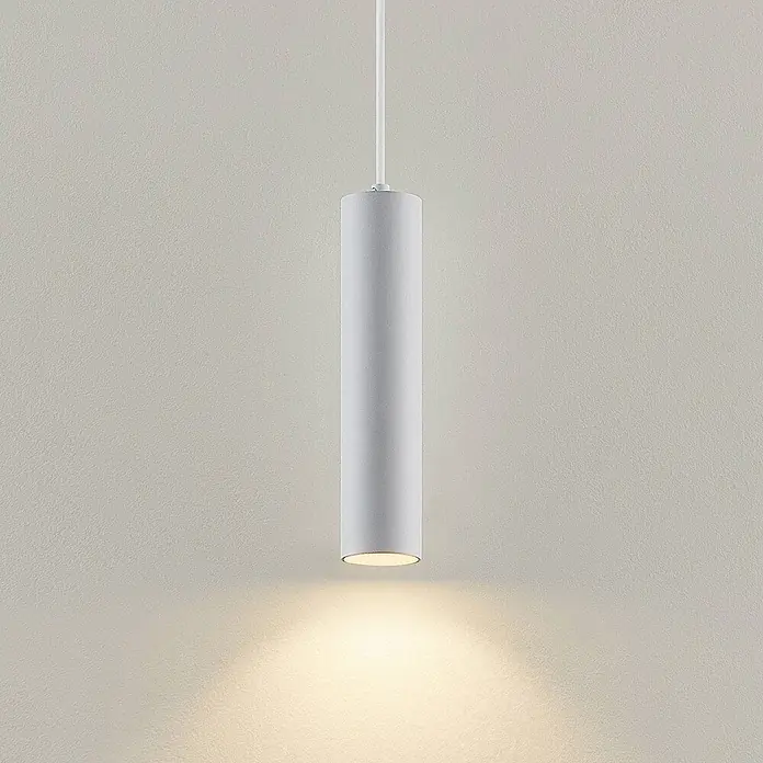 Prios Pendelleuchte Neliyah - weiß / opal, sandweiß, GU10 - Weißes, strukturiertes zylindrisches Pendellicht, das warmes, nach unten gerichtetes Licht abgibt.