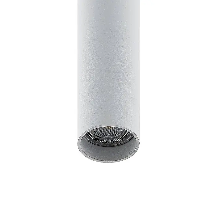 Prios Pendelleuchte Neliyah - weiß / opal, sandweiß, GU10 - Weißer, texturierter zylindrischer LED-Downlight mit sichtbarer LED-Lichtquelle.