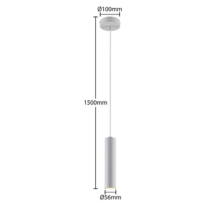 Prios Pendelleuchte Neliyah - weiß / opal, sandweiß, GU10 - Weißes zylindrisches Pendelleuchte mit runder Deckenbefestigung. Gesamtlänge 1500mm, Lampendurchmesser 56mm.