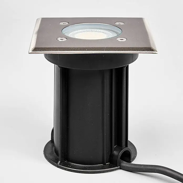 Lindby LED-Gartenstrahler Insa -  - Quadratische Bodeneinbauleuchte mit Edelstahlplatte und schwarzem Gehäuse.