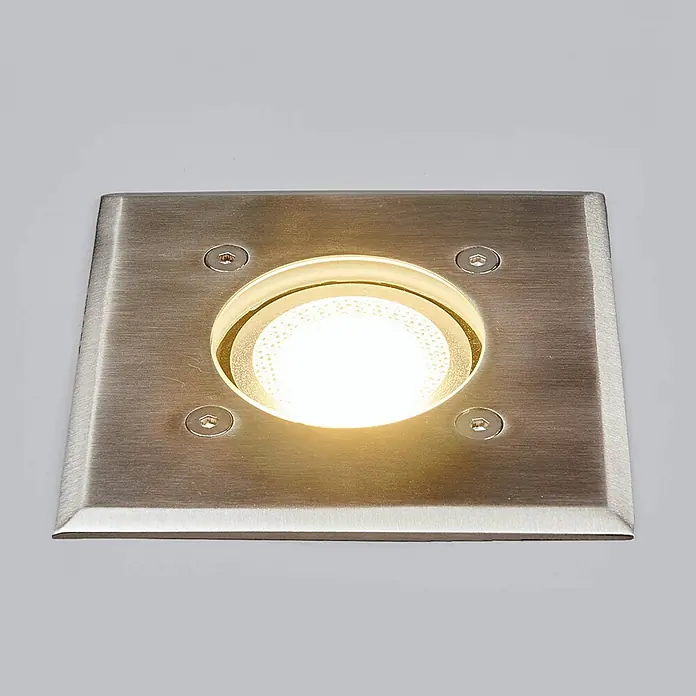 Lindby LED-Gartenstrahler Insa -  - Quadratischer Einbaustrahler aus gebürstetem Metall mit warmweißem Licht.