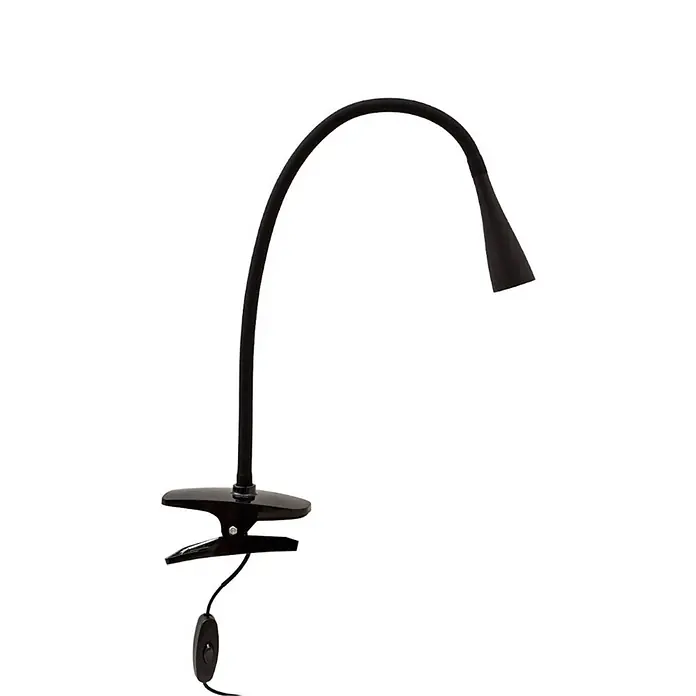 Lindby Klemmleuchte Baris - Farbe Gehäuse: schwarz - Schwarze Klemmleuchte mit flexiblem Schwanenhals und integriertem Kabelschalter.