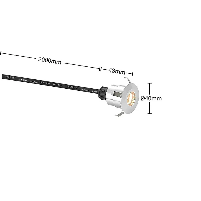 Lindby LED-Gartenstrahler Gracelle - 3.000 K - Silberne Einbau-LED-Leuchte mit schwarzem Kabel, Ø40mm, L48mm. Kabellänge 2000mm.