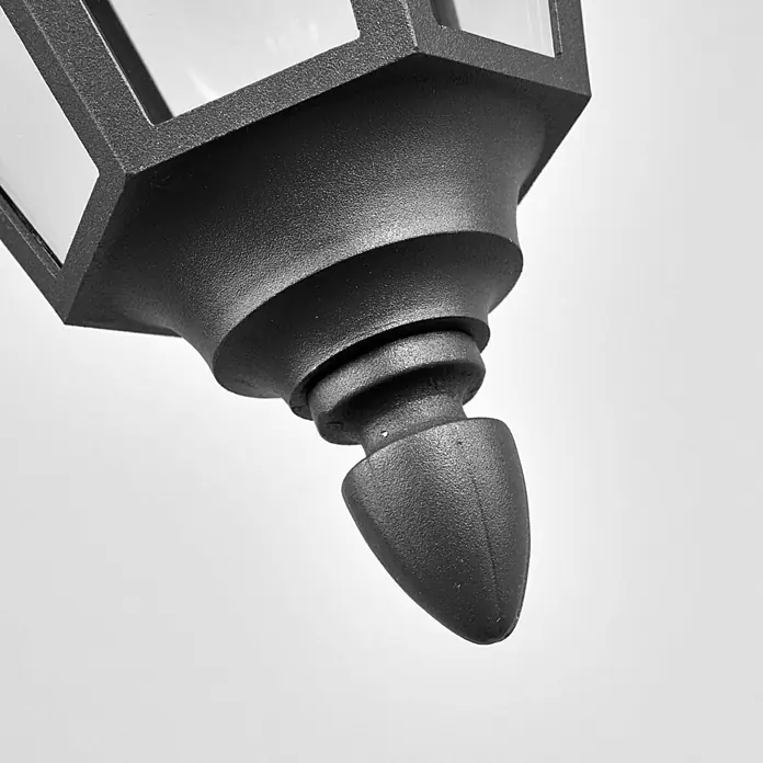Lindby Außenwand- & Deckenleuchte Edana - schwarz, schwarz, IP44 - Schwarze Außenlaterne aus strukturiertem Metall mit Klarglas und dekorativem Abschlusszapfen.