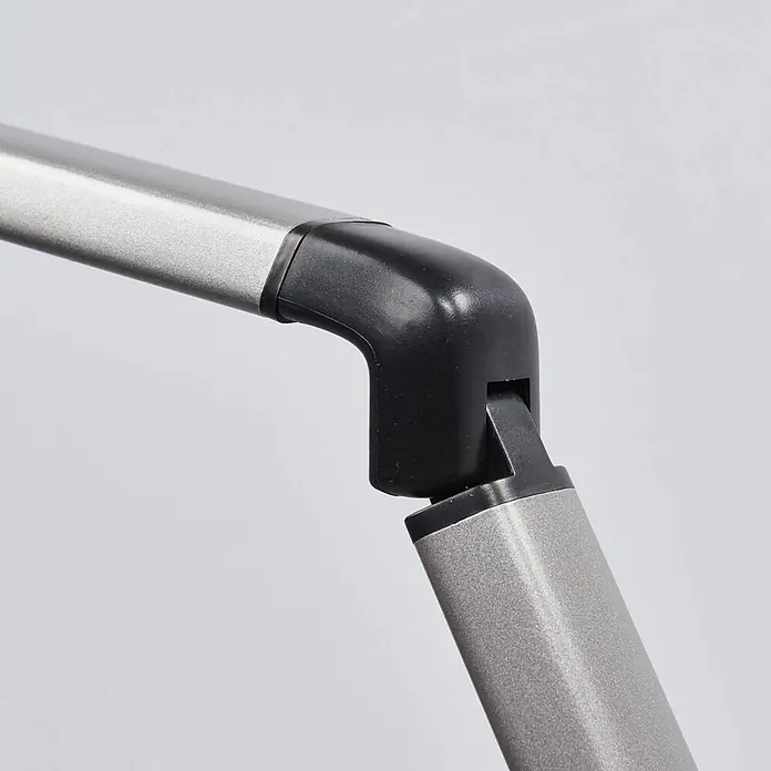 Lindby Tischleuchte Kuno - L x B x H: 37,6 x 15,8 x 46 cm, alu / grau / zink, alu / grau / zink - Silbergraue Metallstangen, verbunden durch ein schwarzes Kunststoff-Knickgelenk.