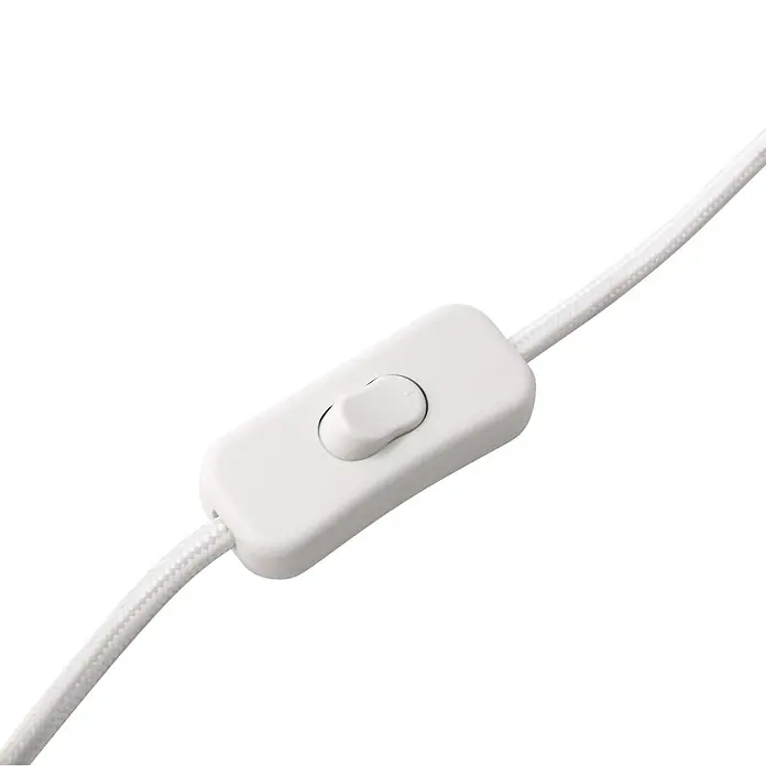 Lindby Tischleuchte Thalassia - L x B x H: 26 x 26 x 40 cm, weiß / opal, weiß / opal, E27 - Weißer Zwischenschnurschalter mit Wippe, in ein weißes geflochtenes Elektrokabel integriert.