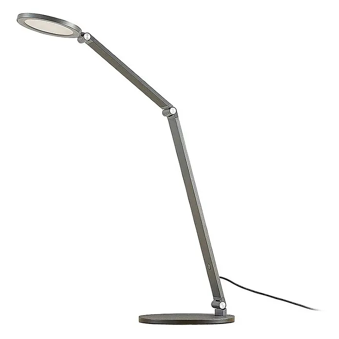Lucande Tischleuchte Mion - L x B x H: 35 x 18 x 41 cm, alu / grau / zink, alu / grau / zink - Moderne, verstellbare LED-Schreibtischlampe aus metallischem Grau mit rundem Kopf und Sockel.
