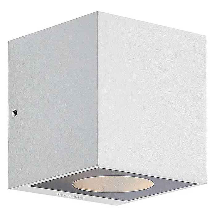 Arcchio Außenwandleuchte Tassnim - weiß / opal, weiß / opal, IP65 - Weiße kubische Wandleuchte mit nach unten gerichteter LED-Lichtquelle.