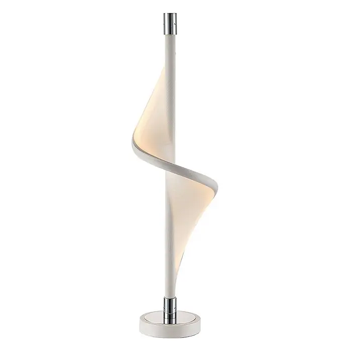 Lucande Tischleuchte Edano - L x B x H: 16 x 16 x 60 cm, weiß / opal - Moderne Spiraltischleuchte mit weißem Korpus, Chromsockel und integrierter weicher Beleuchtung.