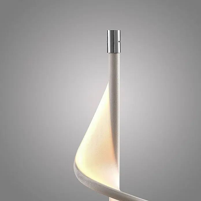 Lucande Tischleuchte Edano - L x B x H: 16 x 16 x 60 cm, weiß / opal - Moderne Stehleuchte mit silberner Spitze und einem flexiblen, gerippten, beleuchteten hellen Stoff, der sich von einer zentralen Stange entfaltet.