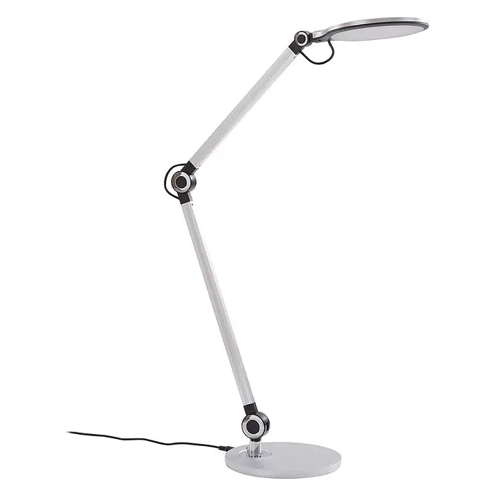 Lindby Tischleuchte Nyxaris - L x B x H: 55,7 x 20,1 x 49,7 cm, alu / grau / zink, alu / grau / zink - Verstellbare silberne LED-Schreibtischlampe mit schwarzen Gelenken und rundem flachen Fuß.
