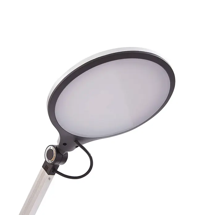 Lindby Tischleuchte Nyxaris - L x B x H: 55,7 x 20,1 x 49,7 cm, alu / grau / zink, alu / grau / zink - Moderne LED-Lampe mit ovaler, weiß diffusierter Lichtfläche, schwarzem Rahmen und silbernem Gelenkarm.