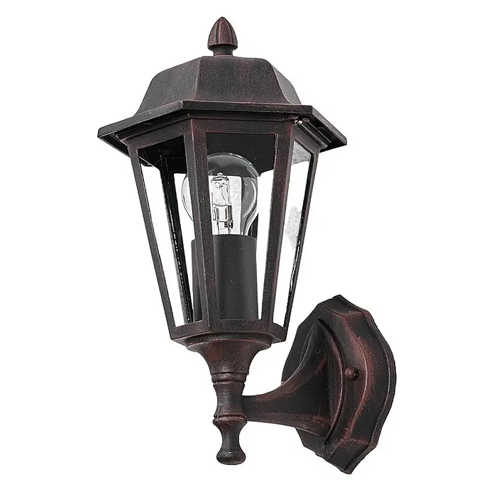 Lindby Außenwandleuchte Lamina - braun / rost, braun / rost, IP44 - Außenwandleuchte in Antikbronze-Optik mit Klarglas und sichtbarer Glühbirne.