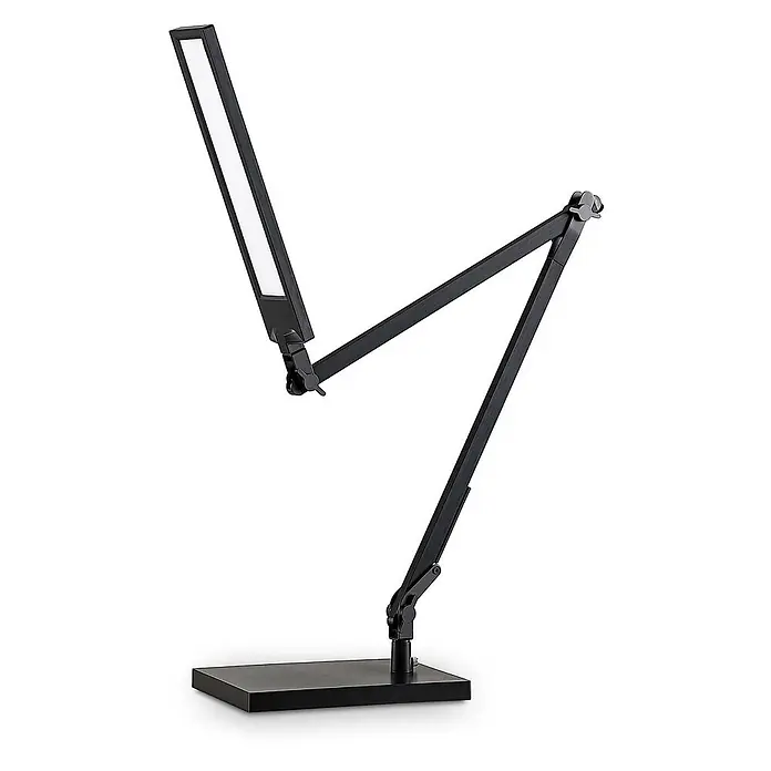 Lindby Tischleuchte Antisa - L x B x H: 65 x 14 x 47 cm, schwarz, schwarz - Verstellbare schwarze LED-Schreibtischlampe mit schlankem, rechteckigem Design und stabilem Sockel.