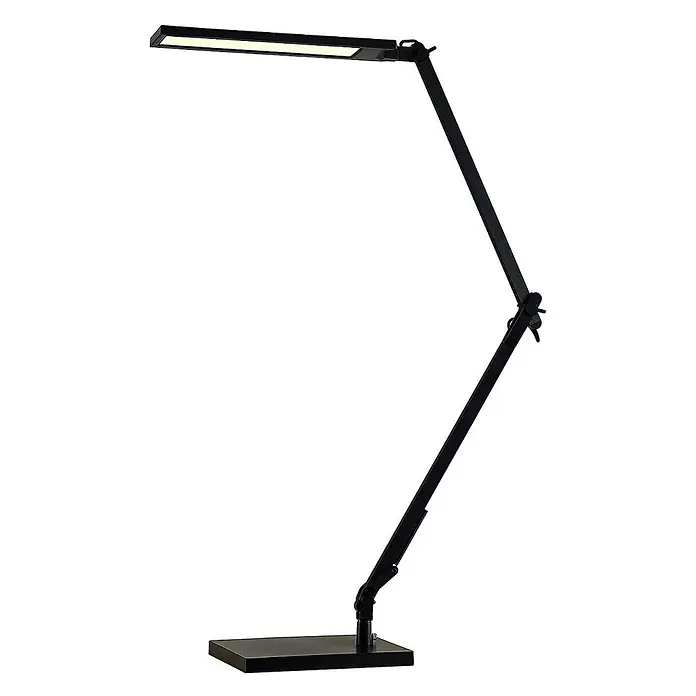 Lindby Tischleuchte Antisa - L x B x H: 65 x 14 x 47 cm, schwarz, schwarz - Schwarze, verstellbare LED-Schreibtischlampe mit rechteckigem Sockel und linearem Leuchtkopf.