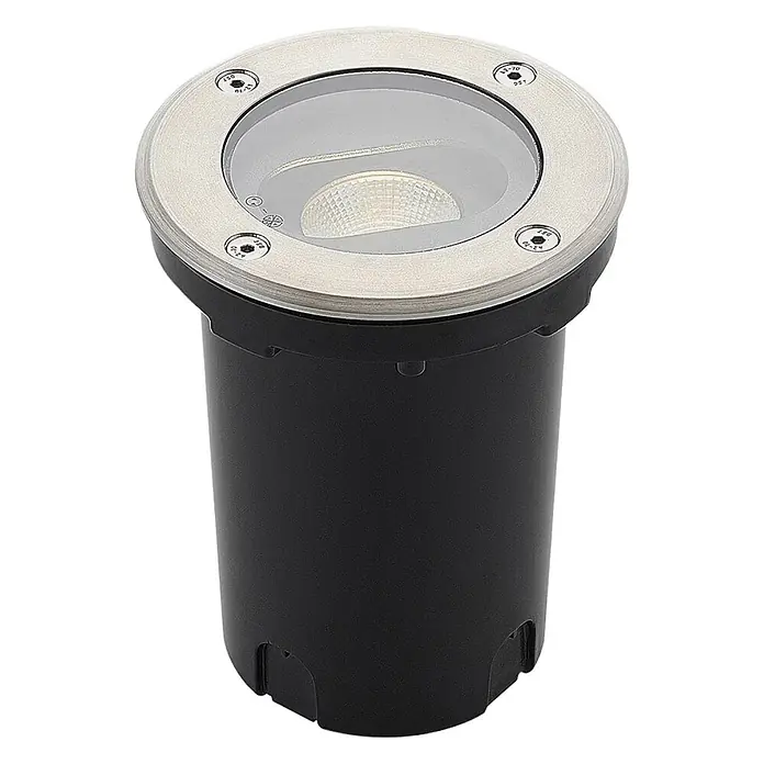 Lucande LED-Gartenstrahler Doris - 3.000 K, 12 x 12 x 15 cm - Bodeneinbauleuchte mit schwarzem Zylindergehäuse, gebürsteter Metallblende und Klarglasabdeckung.