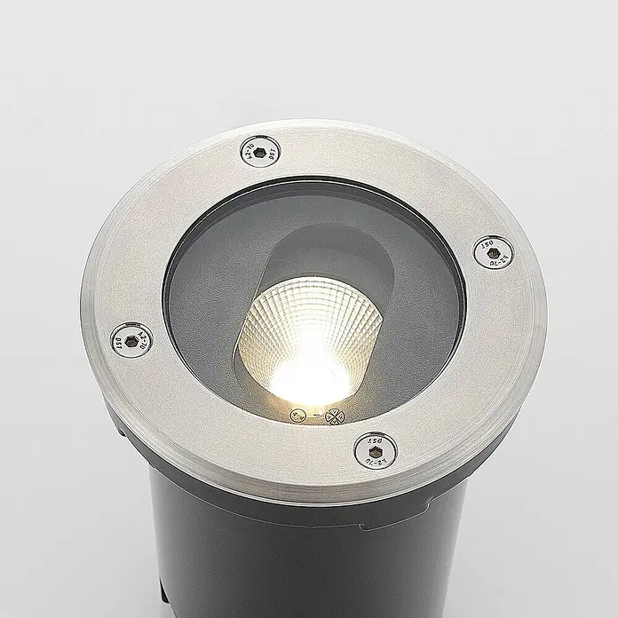 Lucande LED-Gartenstrahler Doris - 3.000 K, 12 x 12 x 15 cm - Einbau-Bodenstrahler aus Edelstahl mit schwarzem Gehäuse und hellem warmweißen LED-Licht.