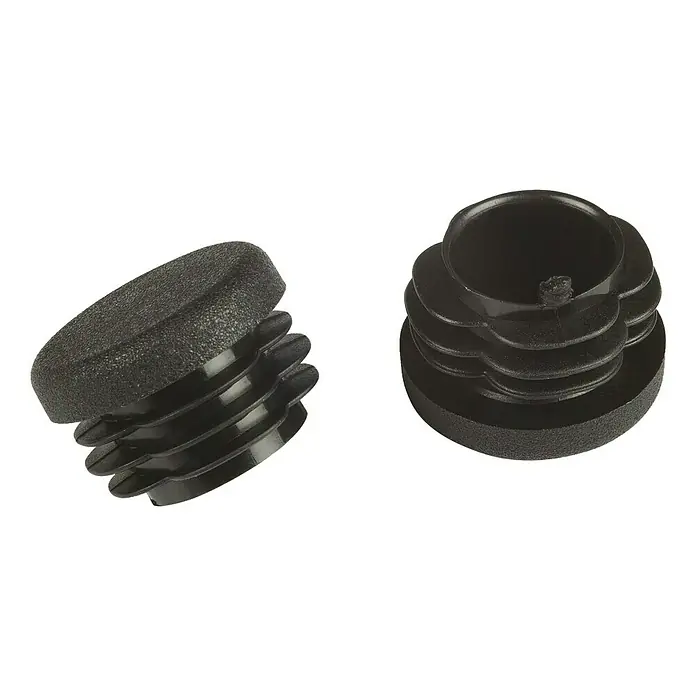 Stabilit Steckgleiter - Durchmesser: 25 mm, Stecken, 4 Stk., Schwarz - Zwei schwarze Rohrabschlüsse aus Kunststoff, die zum Schutz und zur Abdeckung von Rohrenden verwendet werden. Sie bieten eine saubere und sichere Lösung.