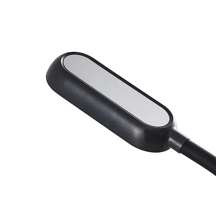Prios Tischleuchte Opira - schwarz, schwarz - Länglicher schwarzer und silberner Kopf mit Verbindungsstiel.