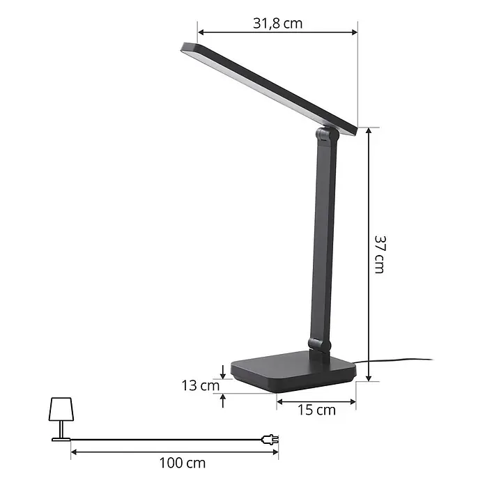 Lindby Tischleuchte Rylas - schwarz, schwarz - Verstellbare schwarze LED-Schreibtischlampe mit rechteckigem Fuß.