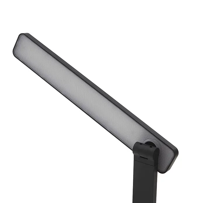 Lindby Tischleuchte Rylas - schwarz, schwarz - Schwarze rechteckige LED-Lampe mit weißem Diffusor auf einem Gelenkständer.