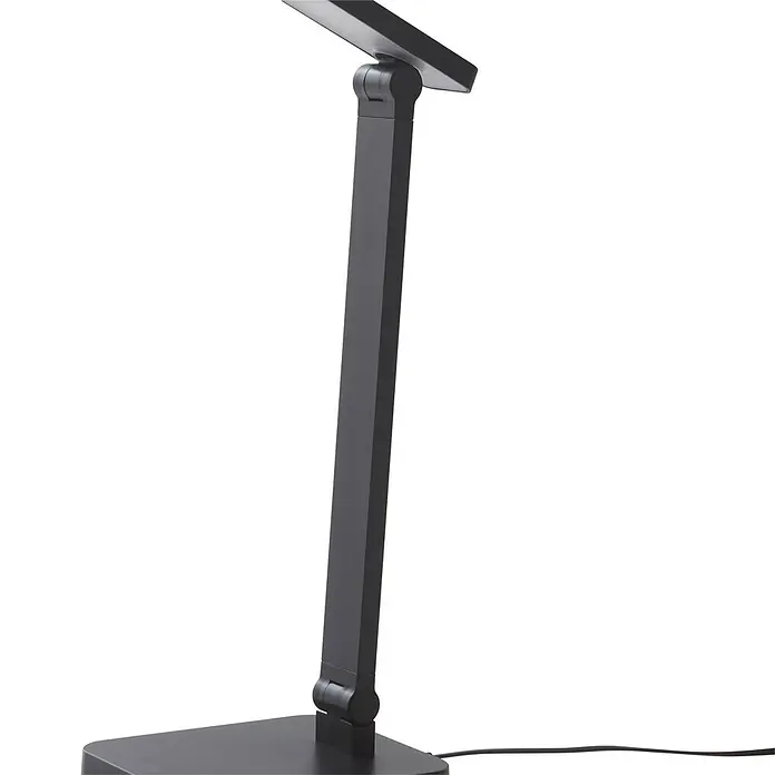 Lindby Tischleuchte Rylas - schwarz, schwarz - Elegante dunkelgraue, verstellbare LED-Schreibtischlampe mit quadratischem Fuß und flachem Kopf.