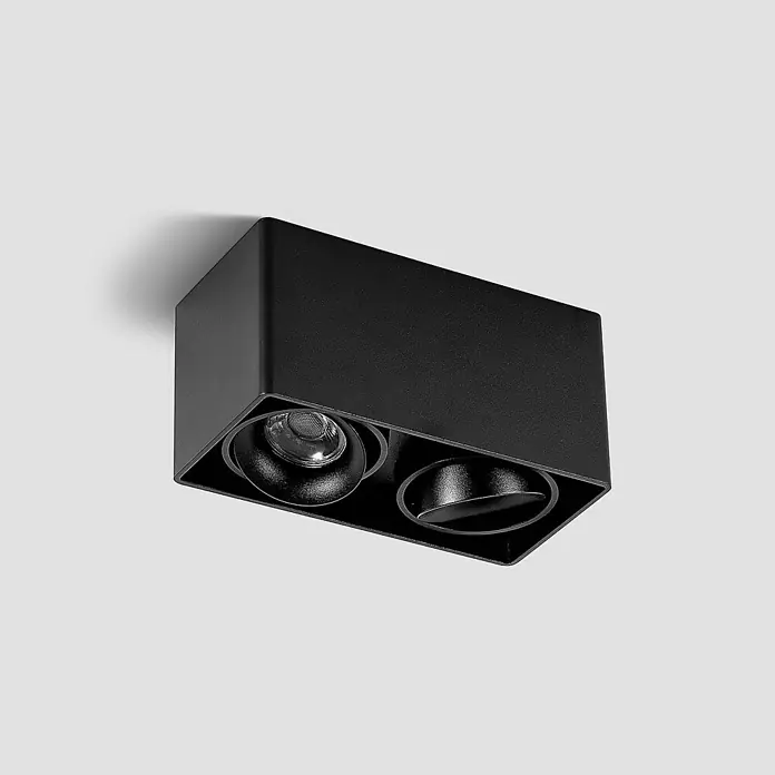 Arcchio Deckenleuchte Kubika - schwarz, GU10 - Schwarze, rechteckige Aufputz-Deckenleuchte mit zwei verstellbaren Spots.