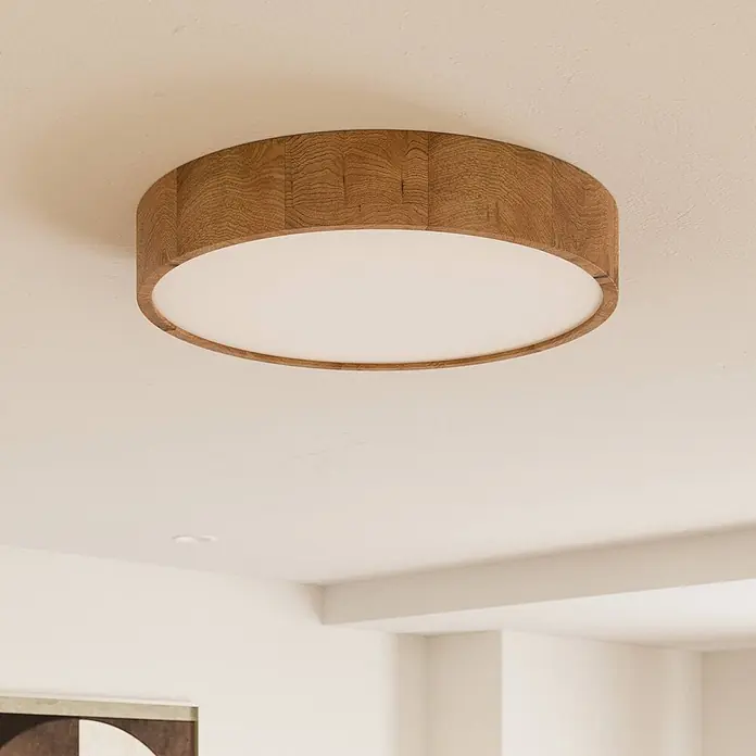 Envostar Deckenleuchte Kerio - Holz hell, E27 - Runde Deckenleuchte aus Holz mit weißem Diffusor.
