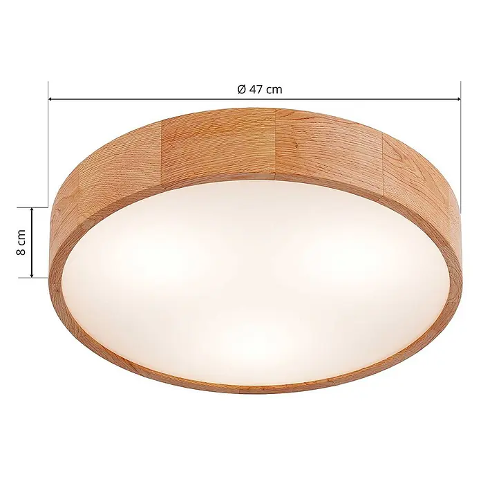 Envostar Deckenleuchte Kerio - Holz hell, E27 - Runde Deckenleuchte mit natürlichem Holzrahmen und weißem Diffusor, 47 cm Durchmesser, 8 cm Höhe.