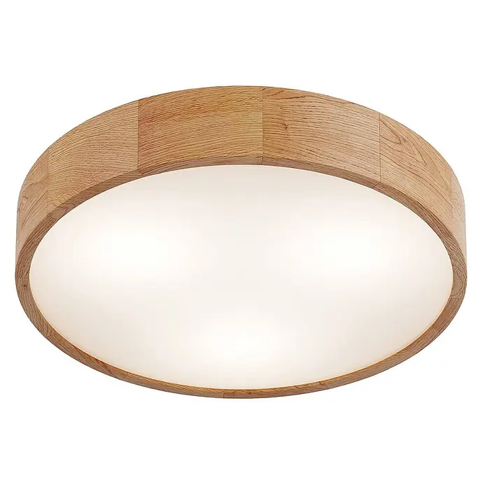 Envostar Deckenleuchte Kerio - Holz hell, E27 - Runde Deckenleuchte mit segmentiertem hellem Holzrahmen und weißem Diffusor.
