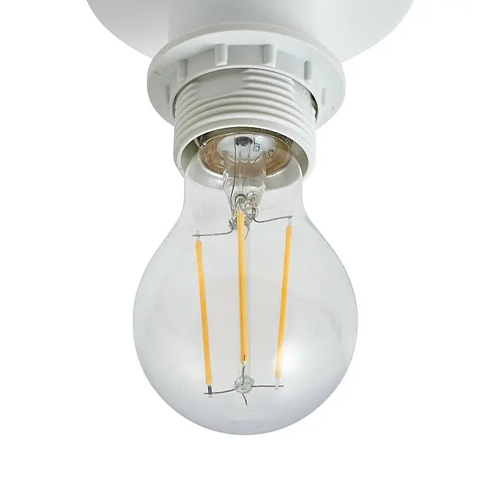 Lindby Deckenleuchte Helin - weiß / opal, E27 - Klare LED-Filament-Glühbirne in einer weißen Deckenfassung.