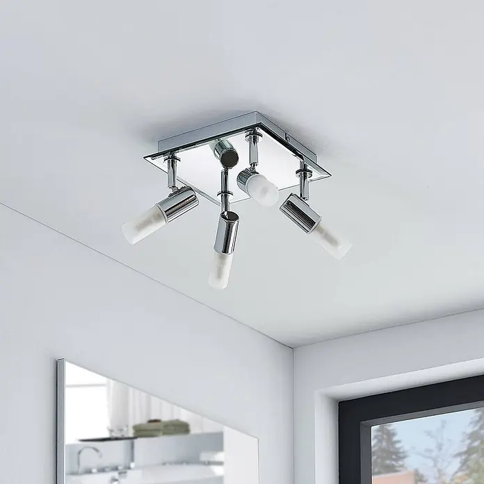 Lindby Deckenleuchte Zela - L x B x H: 32 x 32 x 11 cm, chrom / silber, G9 - Quadratische Deckenleuchte aus Chrom mit vier verstellbaren, mattierten Strahlern.