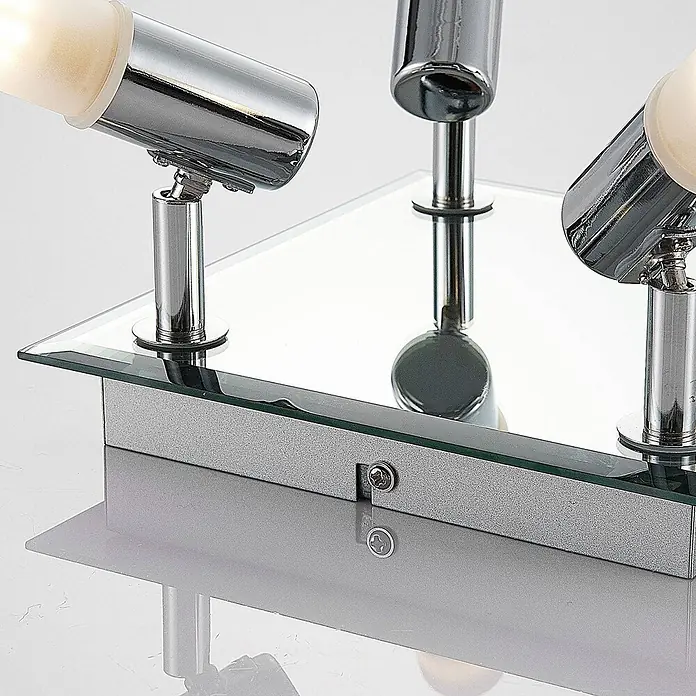 Lindby Deckenleuchte Zela - L x B x H: 32 x 32 x 11 cm, chrom / silber, G9 - Moderne Chrom-Leuchte mit drei verstellbaren Strahlern auf einer Spiegelglasbasis über einem strukturierten Silbergehäuse.