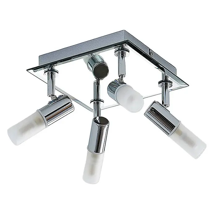 Lindby Deckenleuchte Zela - L x B x H: 32 x 32 x 11 cm, chrom / silber, G9 - Quadratische Deckenleuchte aus Chrom mit Glasplatte und fünf verstellbaren Strahlern mit mattierten Diffusoren.