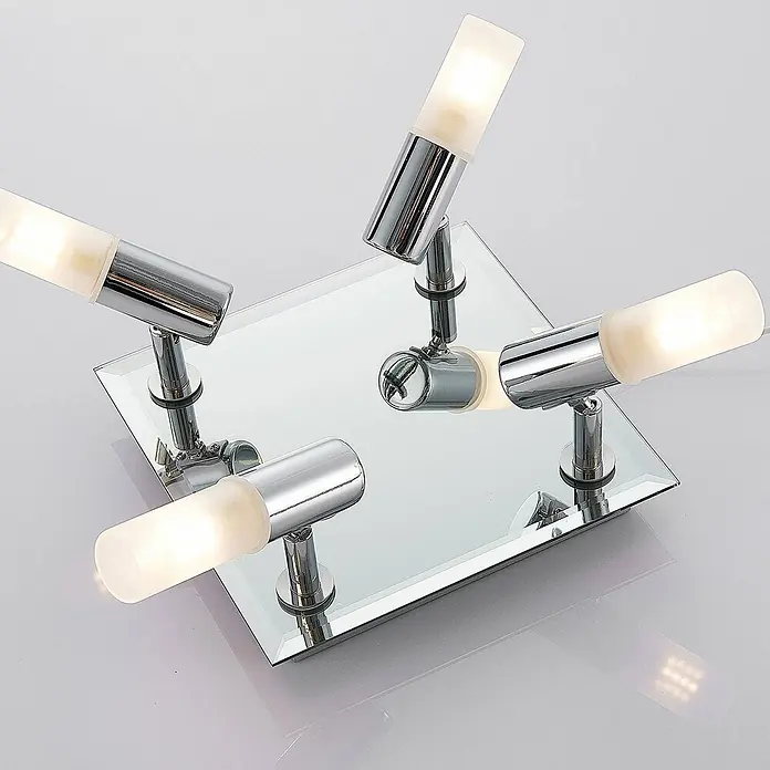 Lindby Deckenleuchte Zela - L x B x H: 32 x 32 x 11 cm, chrom / silber, G9 - Quadratische Deckenleuchte mit Spiegelbasis und vier verstellbaren Chrom-Spots mit mattierten Glasschirmen, beleuchtet.