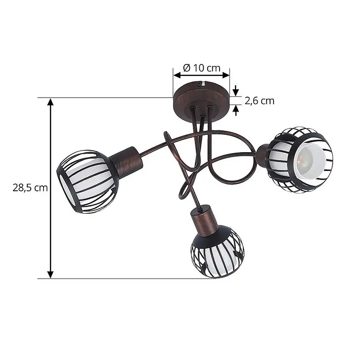 Lindby Deckenleuchte Solm - braun / rost, braun / rost, E14 - Deckenleuchte aus Bronze mit drei verstellbaren Strahlern, dekorativem Metallkäfigdesign und weißen Diffusoren.