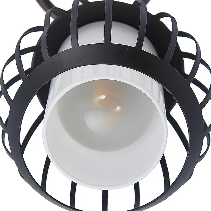 Lindby Deckenleuchte Solm - braun / rost, braun / rost, E14 - Schwarze Metallkäfig-Leuchte mit zylindrischem weißem Schirm und warm leuchtender Glühbirne.