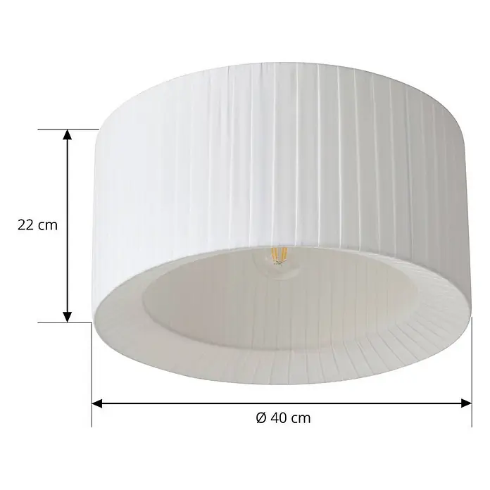 Lindby Deckenlampe in weiß, Deckenleuchte rund -  - Weiße, zylindrische Deckenleuchte aus plissiertem Stoff, 22 cm hoch, 40 cm Durchmesser.