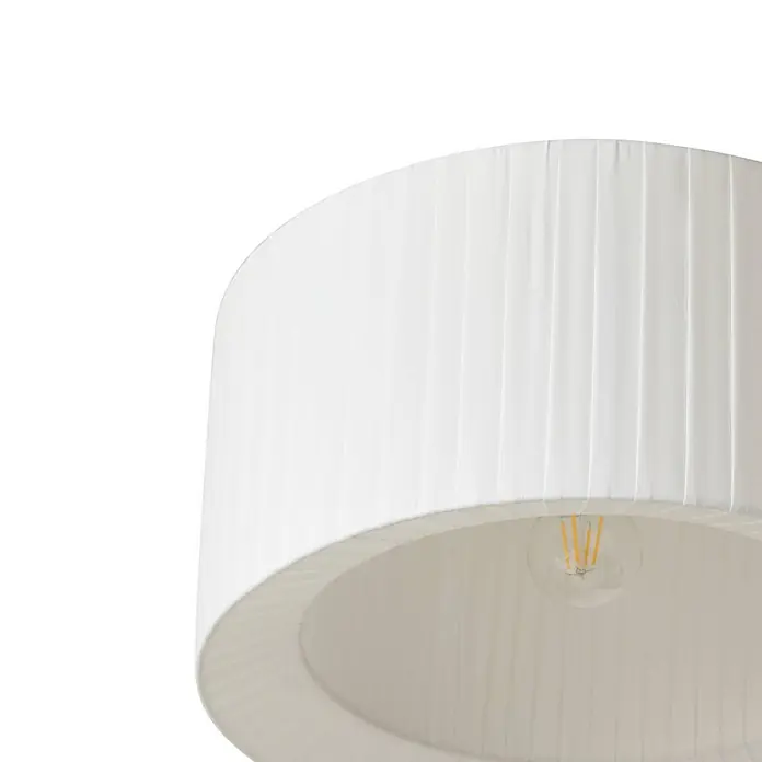Lindby Deckenlampe in weiß, Deckenleuchte rund -  - Weißer plissierter Stoff-Trommelschirm mit sichtbarer Glühbirne.
