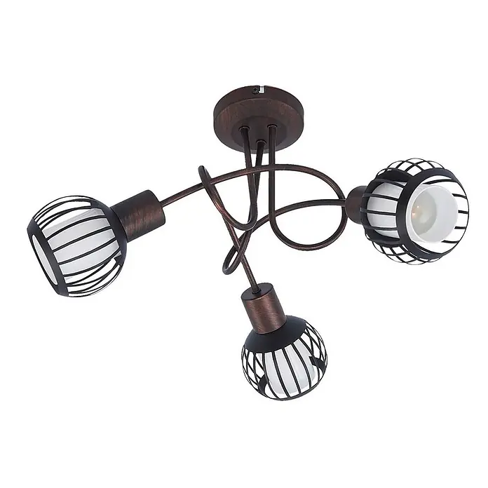Lindby Deckenleuchte Solm - braun / rost, braun / rost, E14 - Dreiflammige Deckenleuchte mit verstellbaren Spots, gebürsteter Bronze-Optik und schwarzen Gitter-Diffusoren.