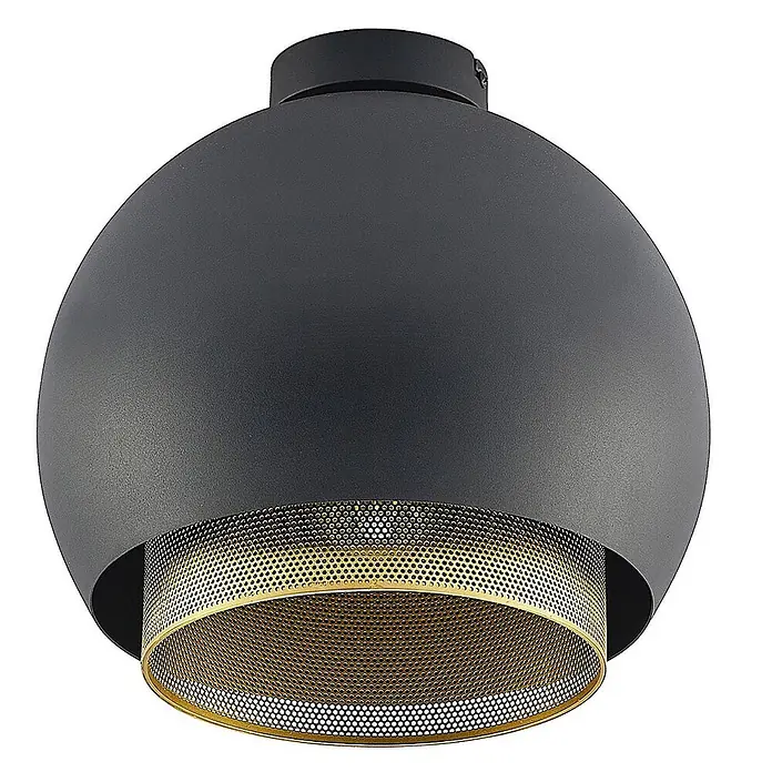 Lucande Deckenleuchte Sivaniel - L x B x H: 30 x 30 x 28,9 cm, schwarz, E27 - Schwarze Deckenleuchte mit goldfarbenem Lochschirm.
