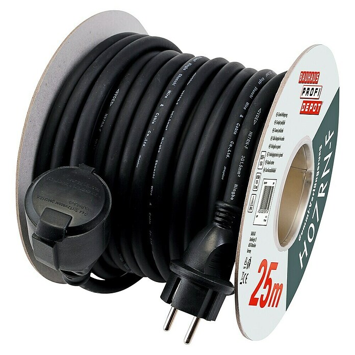 Profi Depot Cable de extensión de goma (25 m, Negro, IP44, H07RN-F3G1,5)