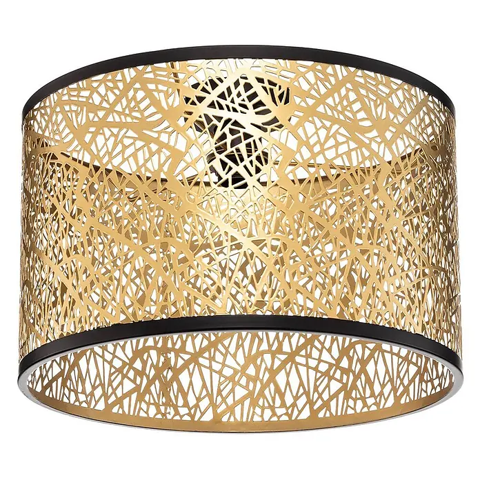 Lindby Deckenleuchte Yonah - L x B x H: 40 x 40 x 27 cm, messing / gold, E27 - Goldene filigrane Deckenleuchte in Trommelform mit schwarzem Rahmen.